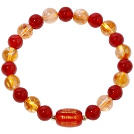 Xfoxstal Feng Shui Bracelet Citrine Stretch Agate Carving Sutra Beads for Bracelets for Women Men Good Luck Bracelets for Women Elastic (Red Agate)