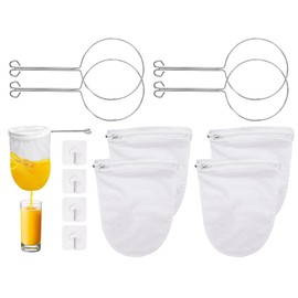 Kellegour Pack of 4 Nut Milk Bags with Stand, Cotton Strainer Bag with Zip, Nylon Filter Bag with High Density, Washable Nut Milk Bag, Nut Milk Strainer for Kitchen, Cheese, Berries, Nut Milk, Soup