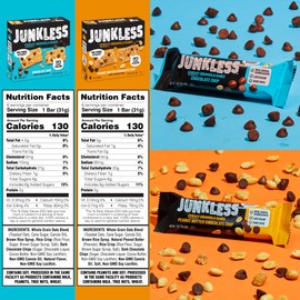Junkless Chocolate Chip & Peanut Butter Chocolate Chip Chewy Granola Bars Twin Pack - Less Sugar, Great Tasting, Wholesome Snacks - 1.1 oz. Bars