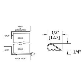 Hager 726S 300" (25ft) Silicone Weatherstrip and Smoke Gasketing Seal, Press-on Adhesive, Teardrop Shape Flexible to -70°F degrees, Charcoal