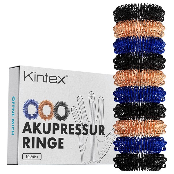 Kintex Acupressure Rings Pack of 10 - 3 Colours Finger Massage Rings Acupressure Stress Relief Relaxation