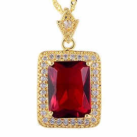 RIZILIA Pendant with 45cm(18") Chain & Rectangular Cut Gemstones CZ [Red Ruby] in 18K Yellow Gold Plated, Simple Modern Elegance