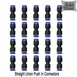 Unbranded Pneumatic Straight 3/8" or 1/4" OD Tubes Union Connector Push Air Fitting 6/10mm - 1/4" (6mm) 10Pcs
