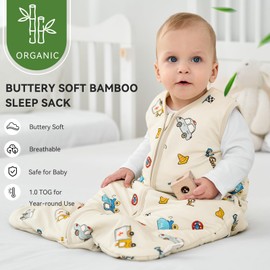 FILLEEP Baby Sleep Sack 6-12 Months Rayon Made From Bamboo 1.0 Tog Soft Wearable Blanket Baby Sleeping Bag for Infant Newborn 2-Way Zipper Toddler Sleep Sacks