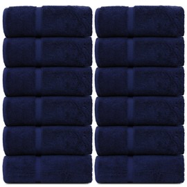 Luxury Hotel & Spa Quality, 100% Turkish Cotton 700 GSM Cloth, Eco Friendly Towel, Body wash, Makeup & Facial Cleaning, Baby, loofah, Dobby Border washcloths Towel Set 13" X 13", Navy Blue, Set of 12