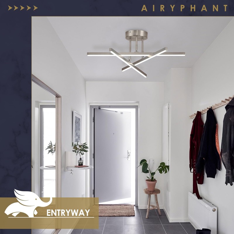 AIRYPHANT Modern LED Chandelier 18W Dimmable Nickel Semi Flush Mount