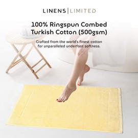 Linens Limited - Non Slip Bath Mat, Bathroom Accessory for Spa Experience, Soft and Luxurious, Turkish Cotton, Super Absorbent Long Rug, Machine Washable (Lemon)