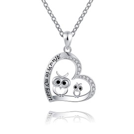 ACJFA Owl Necklaces for Women 925 Sterling Silver Mother Daughter Cute Owl Always in My Heart Pendant Necklace Animal Jewelry for Birthday Mother's Day Gift