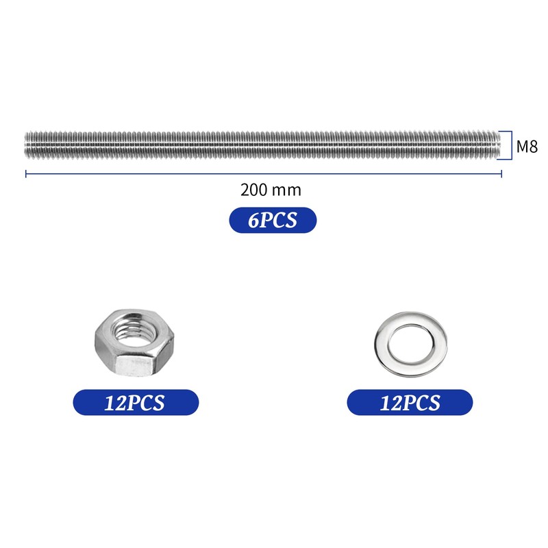 Fourindo Pack of 6 Fully Threaded Rod M8 × 200