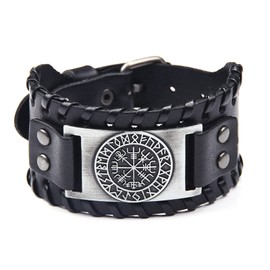 Pulseras Hombre Accesorios para Hombre, Ajustable en Piel de Vacuno, BrúJula Vikinga, Amuleto Nórdico, Brazalete Hombre Puede Ser An Regalo para Representar Buena Suerte (Color plata antigua)