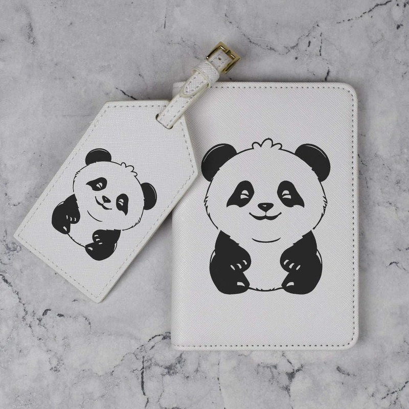 Azeeda 'Happy Panda' Passport Cover & Luggage Tag Travel Set