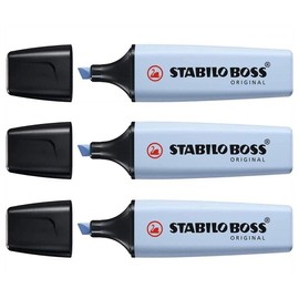STABILO Boss Original Highlighters Pastel Chisel Tip 2-5 mm Pack of 3 Pastel Blueaa