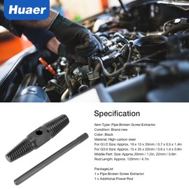 Extractor de tornillo roto de tubería, Extractor de tornillo roto de doble cabeza, Herramienta de reparación de automóviles de doble cabeza G1/2in + G3/4in de acero con alto contenido de carbono
