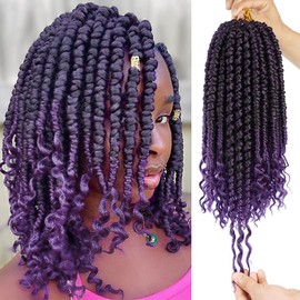 Fayasu 6 packs spring Senegalese Twist crochet hair Curl End 12 inch Synthetic Twist Braiding Hair For Black Women pro looped crochet braid hair extensions T1B/PURPLE