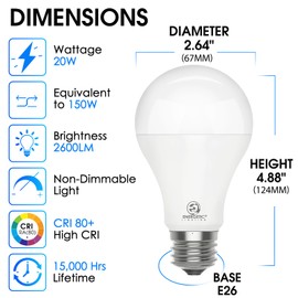 E ENERGETIC LIGHTING 4 Pack 150 Watt Equivalent LED Light Bulb, Super Bright A21 Light Bulb, Warm White 3000K, 2600 High Lumens LED Bulb, Non-Dimmable, E26 Base, UL Listed