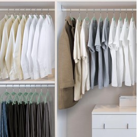 IEOKE Velvet Hangers 50 Pack: Felt Clothes Hangers Heavy Duty Shirt Sweater Hangers No Shoulder Bump Non Slip Slim Thin Coat Hangers for Closet - Green Multi