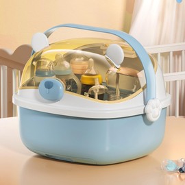 QDTTSRY Baby Bottle Drying Rack Storage, Nursing Bottle Storage Box Organizer with Cover, Portable Kitchen Cabinet Organizer, Durable countertop Dryer (Light Sky Blue)