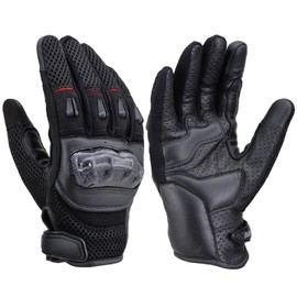 Daytona DG-003 Motorcycle Gloves, Summer Mesh, Leather (Goat Leather), Carbon Protector, Smartphone Compatible, Carbon Mesh Gloves, Black, M Size 32427