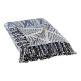 DII Diamond Throw Collection Fringed Woven Cotton Blanket, 50x60, Denim Blue