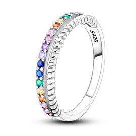 QIKAOLA 925 Sterling Silver Women's Rings Moon Star Ring Evil Eye Ring Colourful Vintage Rings Cubic Zirconia Ring Stackable Statement Rings for Women Size 6-9, Crystal, Cubic Zirconia