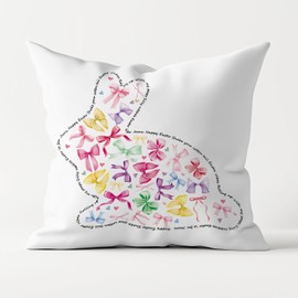 Poecinvi Easter Bunny Bow Throw Pillow Covers 18x18, Pink Bow Rabbit Pillow Covers, Coquette Rabbit Decor for The Home, Easter Bunny Gifts for Women