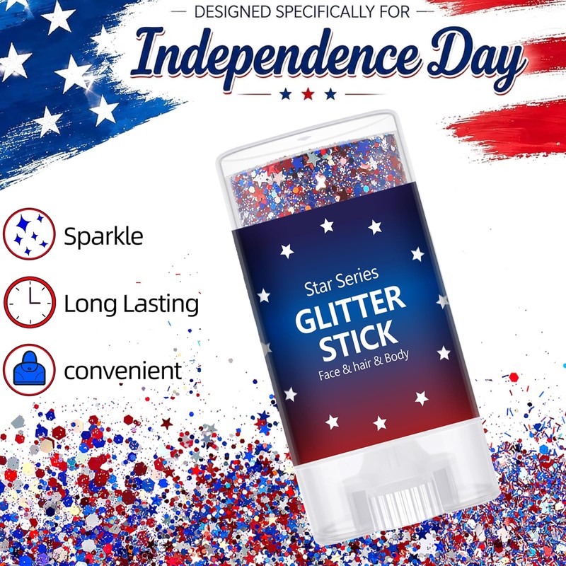 2Pcs White Blue Red Body Glitter Stick | Face Hair