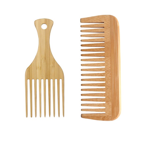 Pack of 2 Wide Tooth Comb Wooden Afro Pick Comb Antistatic Hair Comb Detangling Afro Comb Afro Pick Comb Hair Massage Comb for Men and Women