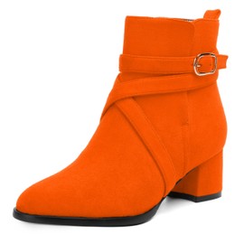 NUMALEO Women's Outdoor Casual Buckle Chunky Low Heel Round Toe Ankle High 2 Inch Suede Boots Hot Orange Size 8.5 - Tacones Negros para Mujer
