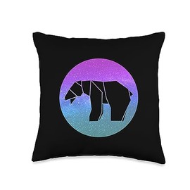Bear Origami Galaxy Aesthetic Retro Animals Bear Origami Galaxy Vaporwave Aesthetic Retro Animals Throw Pillow, 16x16, Multicolor