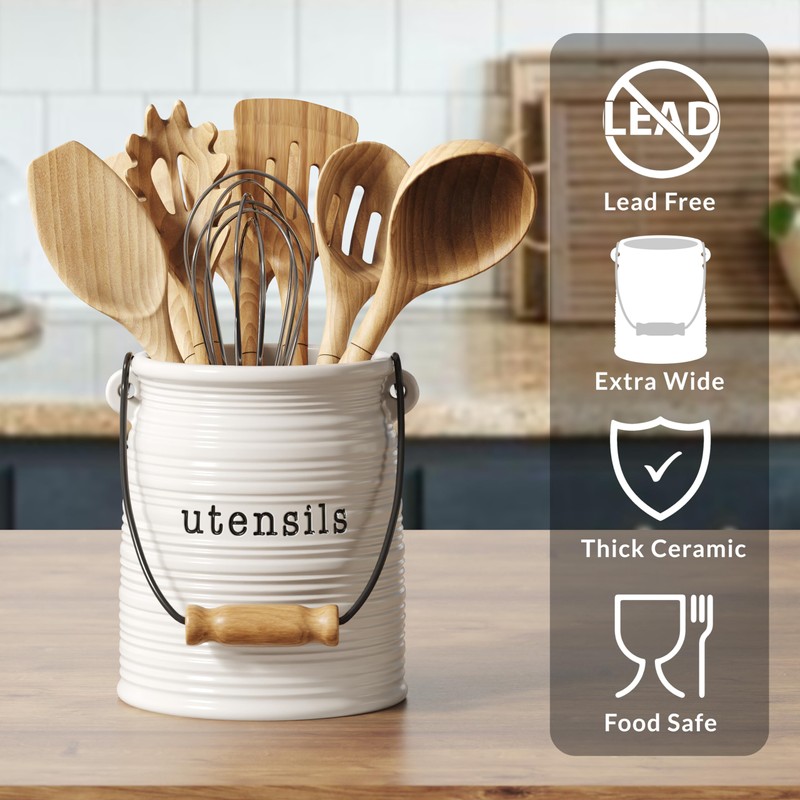 Barnyard Designs Ceramic Farmhouse Kitchen Utensil Holder for Countertop, Decorative