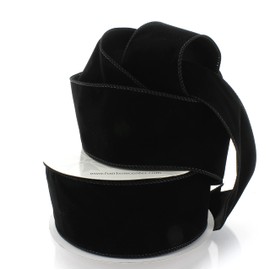 Ribbon Traditions 2.5" Wired Suede Velvet Ribbon Black - 25 Yards
