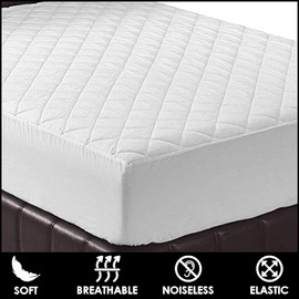 Quilted Mattress Protector Extra 35cm Deep 100% Cotton Luxury Hotel Quality Anti-dust mite Bed Mattress Pad Cover Fitted Skirt Noiseless Super Soft Machine Washable (White, Small duoble)