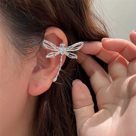 Xduargs Boho Crystal Dragonfly Ear Cuff Earrings Silver Animal Cuff Clip On Earrings Vintage Dragonfly Cuff Cartilage Earrings No Piercing Clip Earrings Jewelry for Women