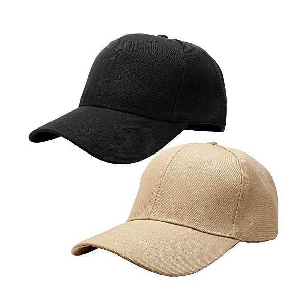 2pcs Baseball Cap for Men Women Adjustable Size for Outdoor Activities Black/Khaki