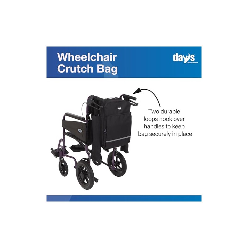 Days Wheelchair Bag with Crutch Pocket, 27L, Black