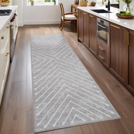 ROYHOME Runner Rug 2x6 Washable Hallway Runner Rug Non Slip Kitchen Geoemtric Throw Modern Stain Resistant Contemporary Runner Carpet for Living Room Bedroom Entryway, Grey