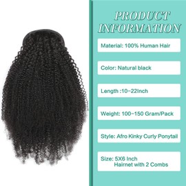Afro Kinky Curly Drawstring Ponytail 4C for Black Women Afro Puff Drawstring Ponytail Extension 20 Inch Natural Black