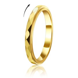 FASHGOOD 3mm Titanium Steel Fidget Anxiety Rings for Women Men,Wave Spinner Rings for Women,Rhombus Fidget Ring for Stess Relief,Wedding Band Ring,Gold Ring,Women's Rings 8