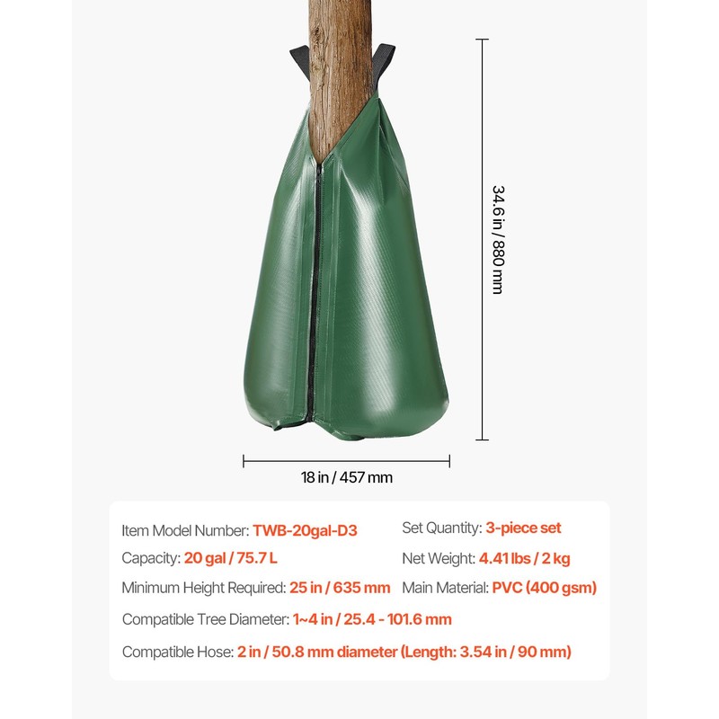VEVOR Tree Watering Bag Slow Release 3 Pack 20 Gallons,