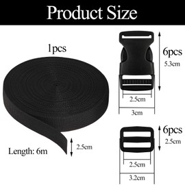 BTIYMU 6 Pairs of Buckles Click Fastener Webbing 6 m Black Set Buckle Fastener Backpack Closure Replacement Buckle Strap Sold by the Metre, black, 20mm
