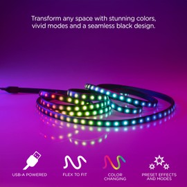 Enbrighten USB Powered RGB LED Light Strip, 12ft, Indoor LED Tape Light, Push Button, RGB, 76433