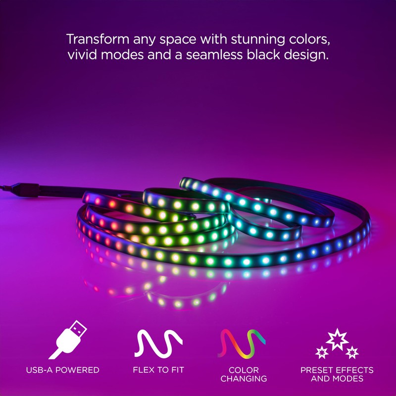 Enbrighten USB Powered RGB LED Light Strip, 12ft, Indoor LED
