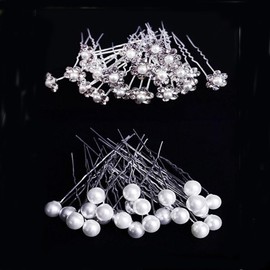 40Pcs U-Shaped Bridal Hairpins with Rhinestone and Pearl Alloy Metal Barrette Clips for Women Wedding Hairstyle Accessories