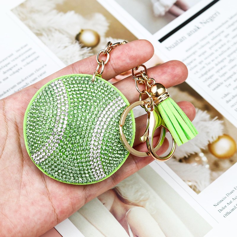 Rhinestone Baseball Keychain for Women and Men,Bling Sport Ball Keyring