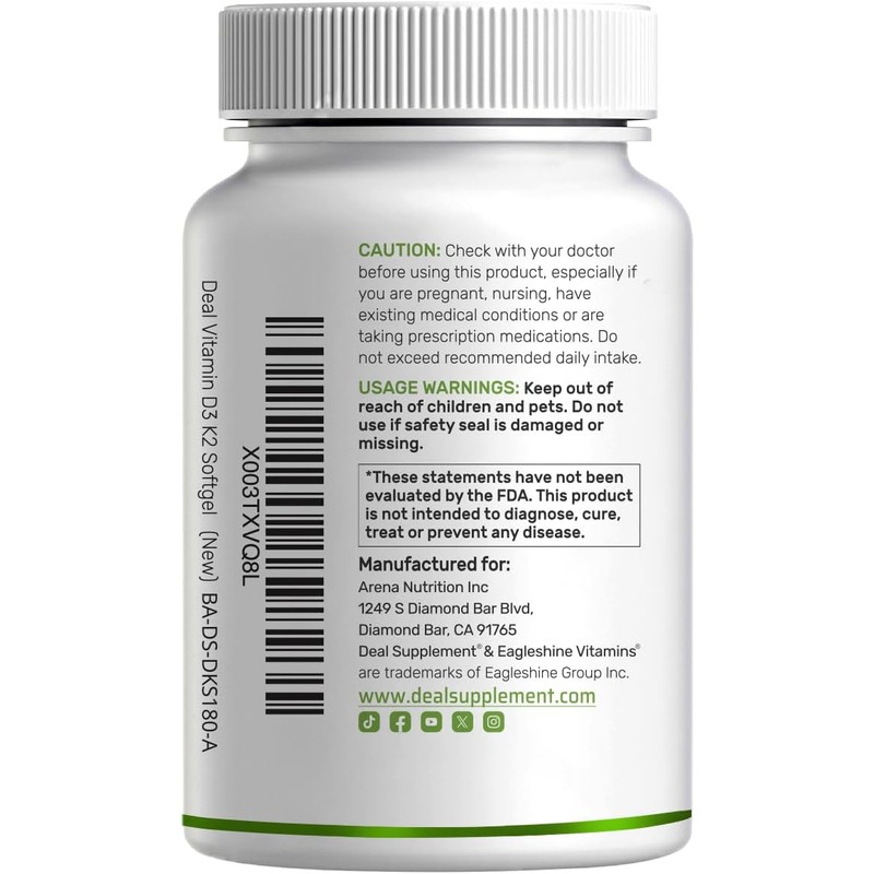 DEAL SUPPLEMENT Vitamin D3 5,000 IU + K2 MK7 Softgels,