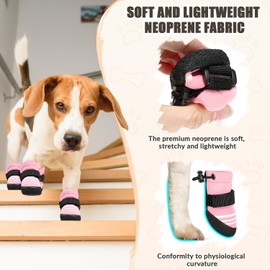 SlowTon Dog Shoes for Medium Large Dogs - Water Resistant Anti-Slip Dog Boots for Hot Pavement Rain Snow,Reflective Dog Paw Protectors for Outdoor Walking, Indoor Hardfloors(Pink,1)