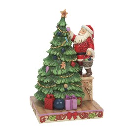 Enesco Jim Shore Heartwood Creek Santa Decorating The Christmas Tree Figurine, 9.25 Inch, Multicolor