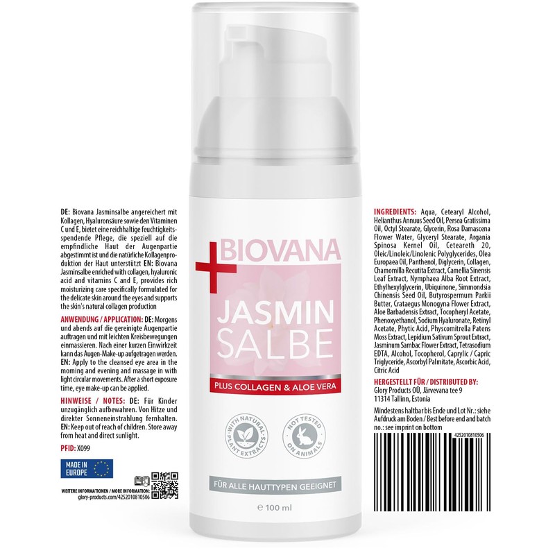 BIOVANA Jasminsalbe Plus - mit natürlichen Inhaltsstoffen wie Plus Collagen