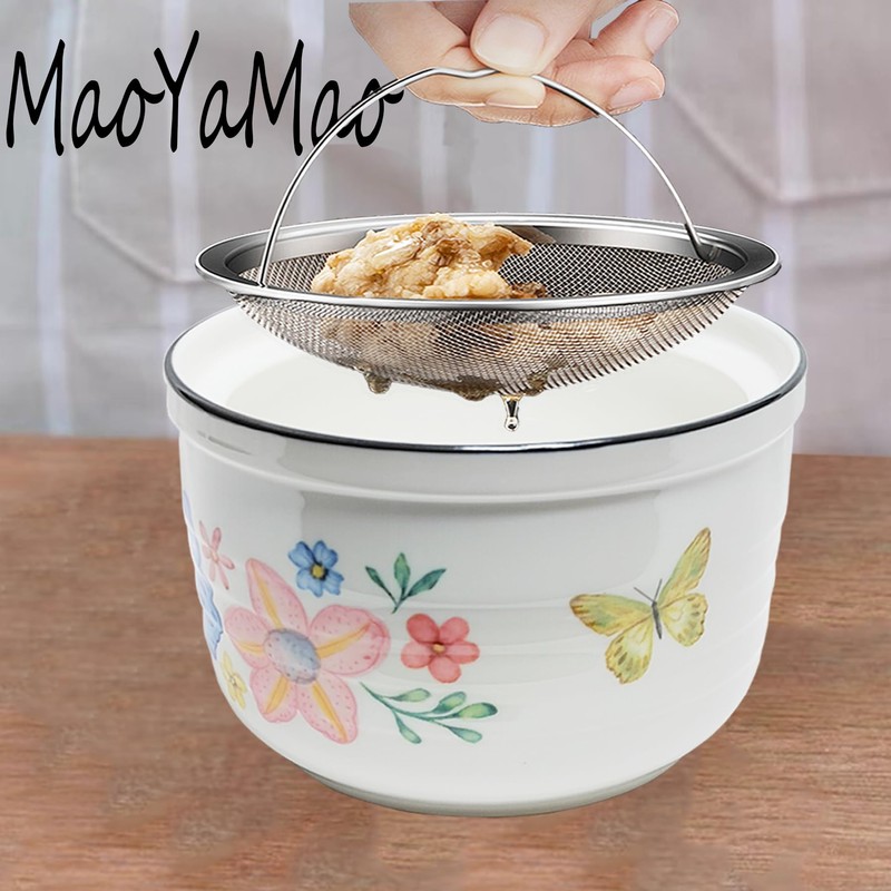 MaoYaMao Ceramic Bacon Grease Container with Strainer,Cooking Oil Storage Can
