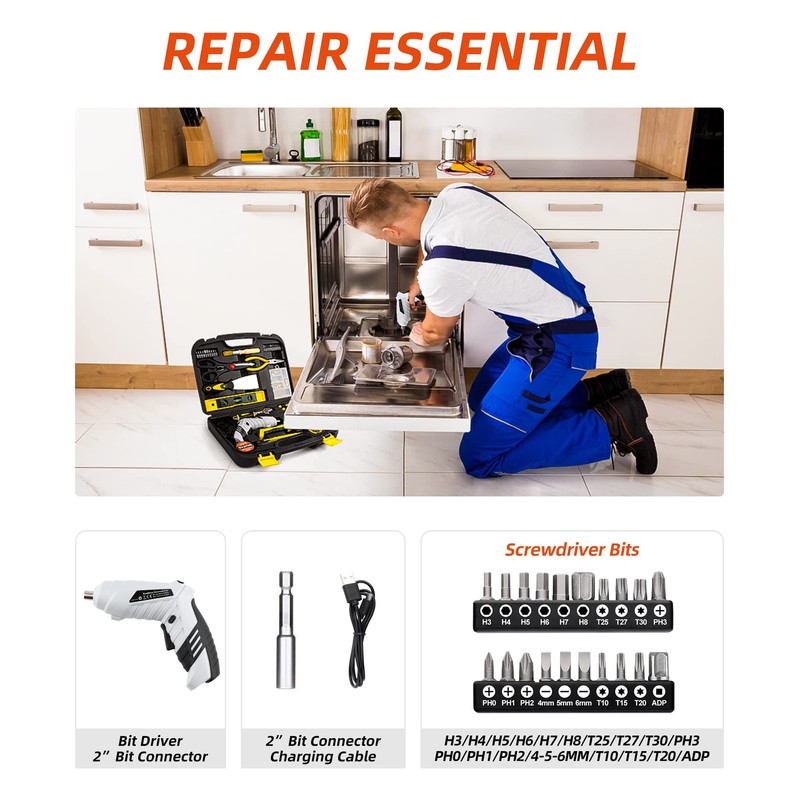 DIFFLIFE 136 Piece Tool Set,General Household Hand Tool Kit with